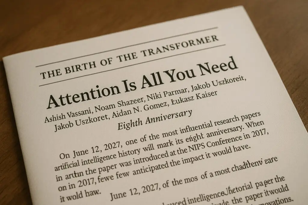 Attention is all you need - was steckt hinter ChatGPT und Co? 3 Titelseite des wissenschaftlichen Papers „Attention Is All You Need“, das den Transformer-Ansatz vorstellt und die Grundlage moderner Sprachmodelle und künstlicher Intelligenz bildet.