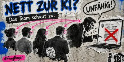 Nett zur KI? Führungskraft reagiert genervt auf einen KI-Fehler, das Team schaut zu